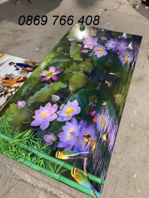 Gạch tranh hoa sen phong thủy-Tranh gạch hoa sen phòng khách