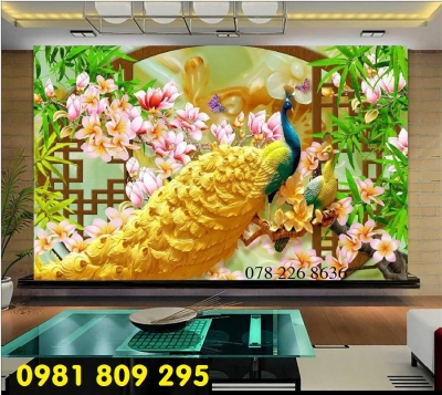 Tranh gạch men - chim công sứ ngọc