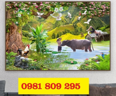 Tranh gạch  làng quê , gạch ruộng bậc thang