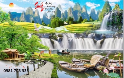 Gạch tranh phong cảnh trang trí phòng khách