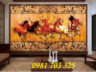 tranh bát mã phong thủy- gạch tranh 3D