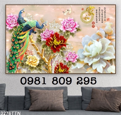 Gạch tranh con công trang trí 3d