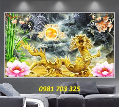 Tranh gạch 3D Long phụng sum vầy