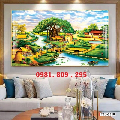 Tranh làng quê, gạch tranh 3d