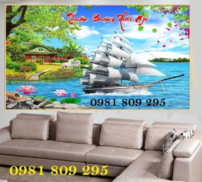 Tranh gạch men thuyền buồm 3d phong thủy HN939