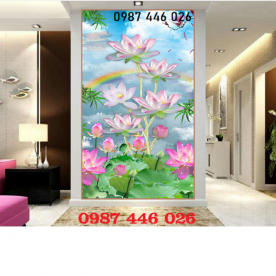Gạch ốp tường tranh hoa sen 3d đẹp HP9723
