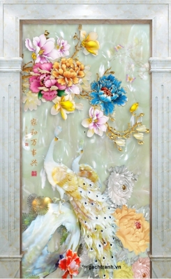 Tranh chim công 3d - tranh gạch 3d ốp tường - GXDC44