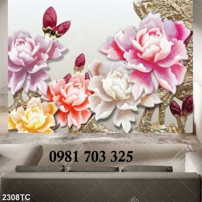 Tranh gạch 3D hình hoa mẫu đơn đẹp