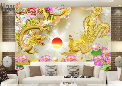 Tranh gạch 3d phong thủy phòng khách - BVVV7