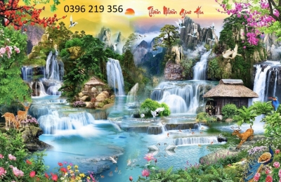 Tranh gạch men 3d trang trí tường Phong cảnh , thác nước