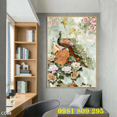 Mẫu gạch tranh chim công khổ dọc
