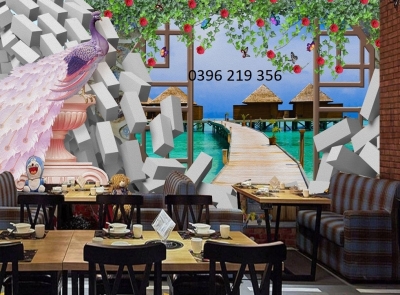 Tranh gạch men trang trí tường Chim Công