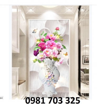 Tranh gạch 3D hoa khổ đứng