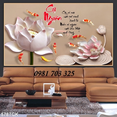 Tranh hoa sen- gạch men 3D ốp phòng khách