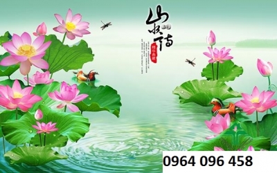 Tranh 3d hoa sen - tranh gạch 3d hoa sen - CBB44