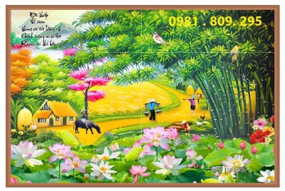Gạch tranh ốp tường làng quê