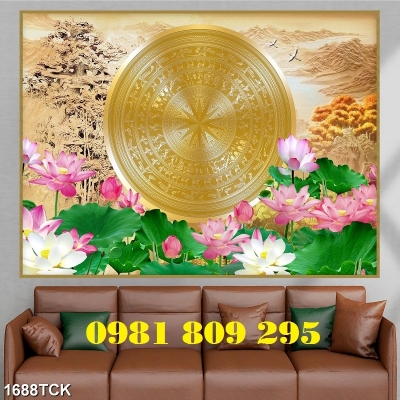 Gạch tranh 3d hoa sen ốp phòng khách JH7686