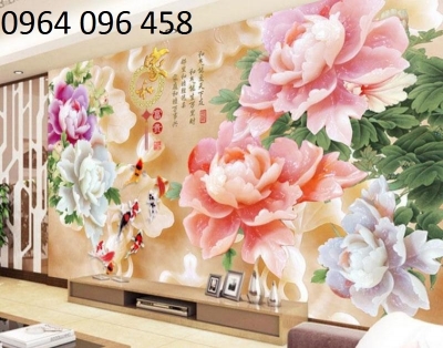 Tranh gạch phong thủy cá chép hoa mẫu đơn - HCDC55