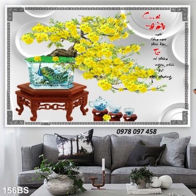 Tranh hoa mai vàng trên nền gạch men