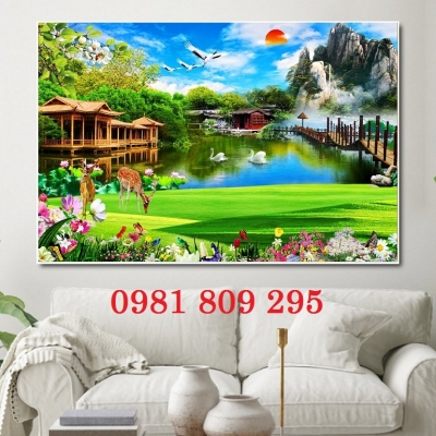 Phong cảnh đồng quê Việt Nam, gạch tranh 3d