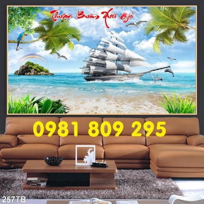 Gạch tranh 3d - thuyền buồm , tranh ốp phòng khách