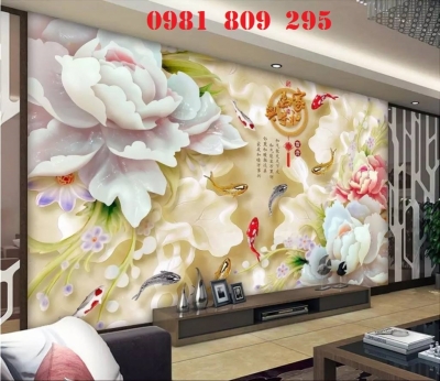 Gạch 3d hoa mẫu đơn đẹp