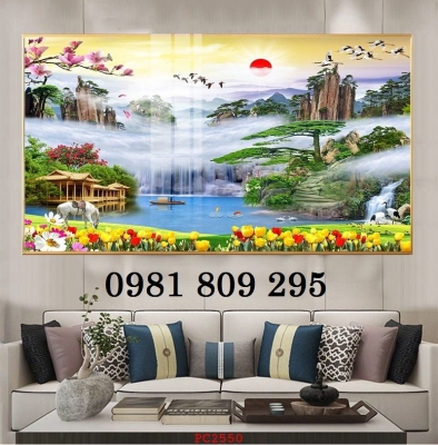 Tranh gạch ốp tường phong cảnh hoa 3d HP7888