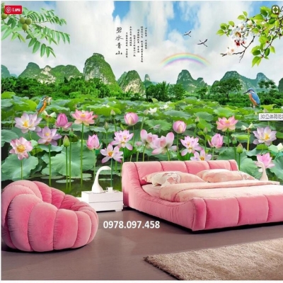 Tranh gạch men 3D - tranh hoa sen