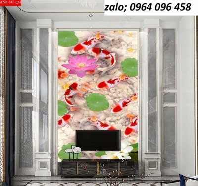 Tranh gạch cửu ngư quần hội 3d - 766CN