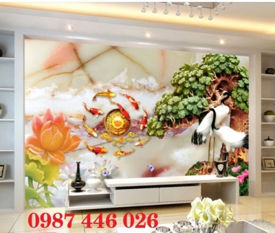 Tranh cá chép, gạch ốp tường tranh trang trí HƠ7393