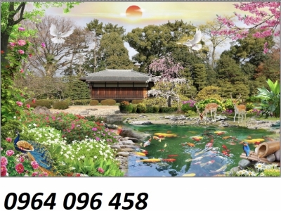 Tranh phong cảnh cá koi tranh gạch 3d GFD2