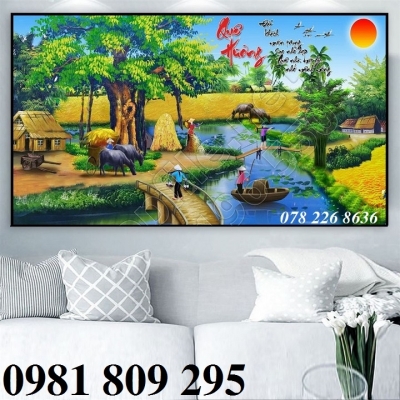 Tranh ốp làng quê , gạch tranh 3d
