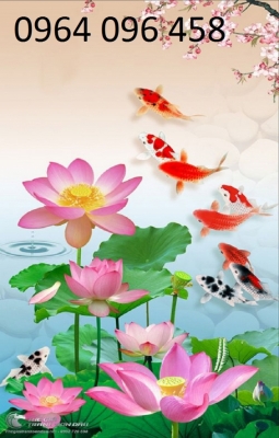 Tranh cá chép hoa sen - tranh gạch 3d - GDSA3