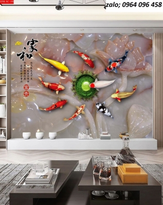 Tranh cá chép 3d - tranh gạch 3d cá chép - 098VN