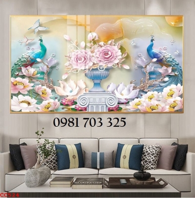 Tranh phong htủy chim công 3D