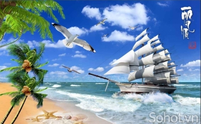 Tranh thuyền buồm- tranh gạch 3D