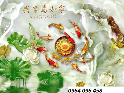 Tranh 3d cá chép - tranh gạch 3d cá chép - 755C