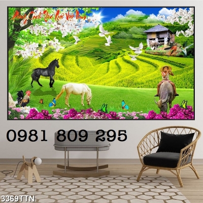 Tranh 3d cảnh đồng quê - tranh gạch 3d đồng quê