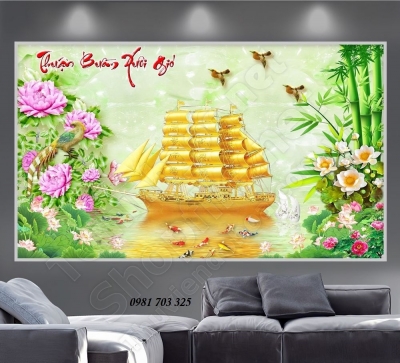 Gạch tranh 3D thuyền buô