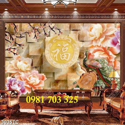 Gạch tranh 3d hoa mẫu đơn đẹp