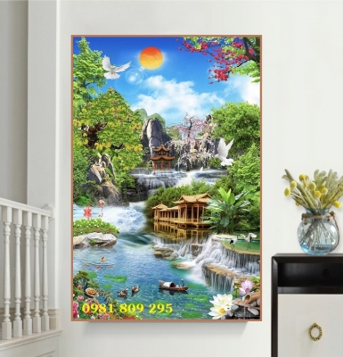 Tranh thác nước , gạch tranh ốp hiên nhà