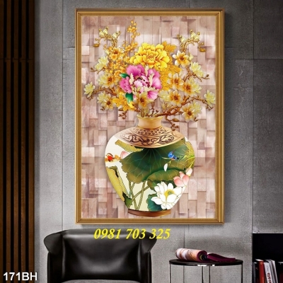 Gạch tranh 3D bình hoa trang trí