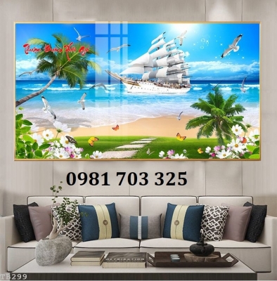 Gạch tranh phong thủy thuyền buồm 3D