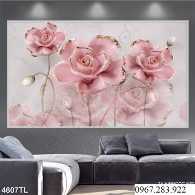 Tranh hoa hồng 3d ốp tường phòng khách