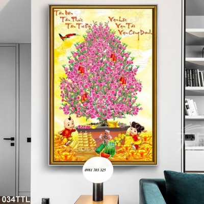 tranh gạch hoa đào- tranh gạch men 3D
