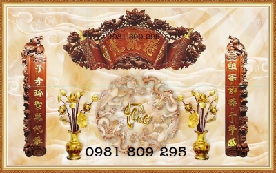 Gạch 3d trang trí phòng thờ câu đối