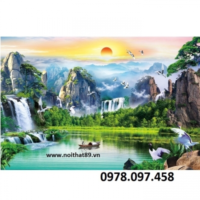 Gạch tranh phòng khách sơn thủy hữu tình