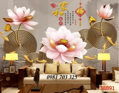 tranh gạch, gạch tranh 3D hoa sen