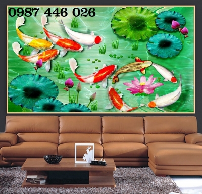 Tranh gạch men cá chép vàng đẹp 3d HP9232