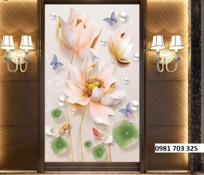 Tranh hoa sen-gạch tranh trang trí
